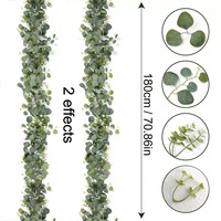 Rangkaian Daun Eucalyptus Plastik 180cm, Daun Eucalyptus Silver Dollar Imitasi, Untaian Daun dan Biji untuk Dekorasi Dalam Ruangan, Latar Belakang Meja Pernikahan