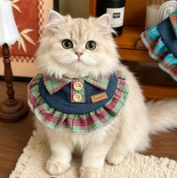 Collier en jean pour chat, écharpe réglable à carreaux en dentelle style bavoir pour chien de petite race, accessoire de col de poupée pour chiot