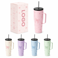 Gobelet isotherme classique en acier inoxydable, écologique, avec poignée et paille, anti-fuite, pour café de voyage, idéal pour les filles et le bureau
