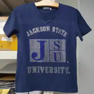 Customized Hotfix Jackson State University Motif Rhinestone Unique Women Rhinestone Shirt