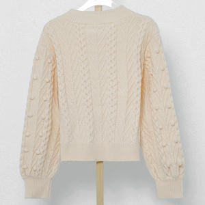 <span class=keywords><strong>Cardigan</strong></span> maglione da donna con bottoni a manica lunga dal design elegante di colore <span class=keywords><strong>Beige</strong></span> con cappotto girocollo monopetto a sfera - Product Image 2