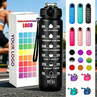 Bouteille de sport réutilisable sans BPA de 32 oz, en plastique PC, avec paille, marqueur de temps motivant, pour voyage, unisexe, vente en gros