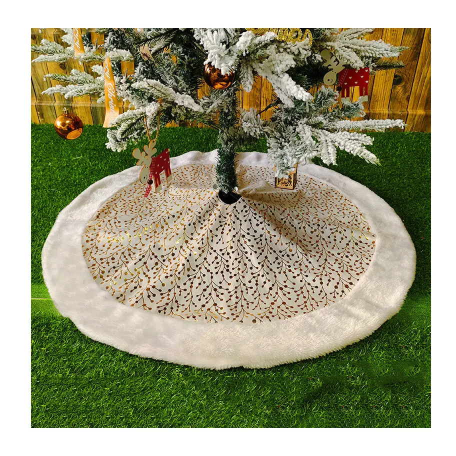 Gold White 48 Inch Christmas Decorations Tree Base Mat Thick Velvet Rugs Faux Fur Plush Christmas Tree Skirt