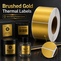 Étiquettes autocollantes métalliques dorées brossées en rouleau pour fournisseur, étiquettes thermiques pour codes-barres, emballage OEM, autocollant thermique doré