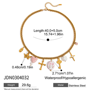 J & D romantiche rosa collana di perle di ceramica con angelo chiave a croce ciondolo Zirconia ciondolo regolabile gioielli di moda regalo per le donne - Product Image 6