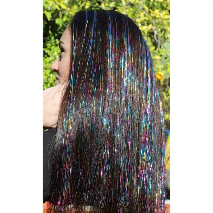 2400 Fios Com Ferramentas 44 polegadas 12 cores Fairy Hair resistente ao calor Glitter Hair Tinsel Strands Kit Cabelo Brilhante