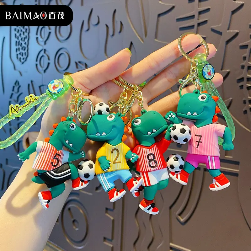 hot sale manufacturer 3D PVC plastic kids cute cartoon designer car key chain ring kawaii football dragon keyring keychain