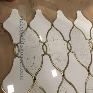 Messing mischung Thassos Wasserstrahl mosaik aus weißem Marmor für Wand boden dekor - Product Image 5