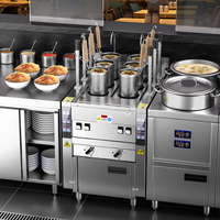 Machine de restauration de cuisine avec cuiseur à nouilles à levage automatique, maintien au chaud intégré, station à soupe et 3 stations à condiments