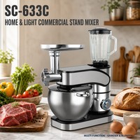 Robot pâtissier multifonction 10L 2000W avec hachoir à viande et mixeur en verre pour usage domestique et commercial, écran tactile LED, 12 vitesses