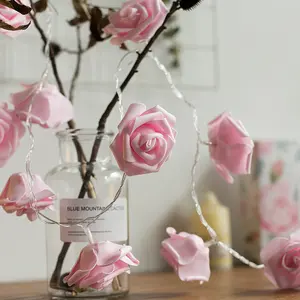Rosa de flores artificiales para decoración interior del hogar, luz led, guirnalda navideña de belleza para el Día de San Valentín