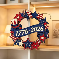 Couronne en bois patriotique étoiles et rayures, panneau de bienvenue de 11,8 pouces pour le 4 juillet, le Memorial Day, la fête de l'Indépendance, décoration murale pour la maison