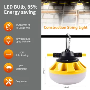 Magazzino degli stati uniti spedizione gratuita luci stringa industriale 100ft 100W 3 poli luci di costruzione stringa per illuminazione temporanea cantiere