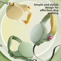 Laisse Rétractable Bicolore Vert Pastel et Jaune à Motif Os, Verrouillage à Bouton Unique, Poignée Courbée Ergonomique pour Promenades d'Animaux