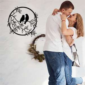 Fer artisanal oiseaux par paires Silhouette sur l'arbre, pendentif en métal sur le mur, suspension murale de télévision - Product Image 3