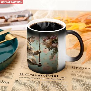 Frosted Black <b>Ceramic</b> <b>Mug</b> 11oz Heat Activated Color Changing Magic <b>Mug</b> With Rabbit Swing Design 2D Flat Painting - Product Image 5