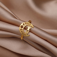 Anneau de Phase de Lune en Acier Inoxydable Croissant Creux Wiccan Spirale Lune Bague Femme Mythologie Amulette Païenne Bijoux Cadeaux