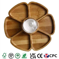 Plateau de service rond en bois naturel à compartiments pour aliments, fruits, noix et desserts, qualité alimentaire, pour cuisine et table