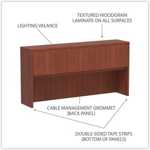 Alera Valencia Series Hutch en cerisier moyen, 70,63 l x 15 profondeur x 35,38 hauteur, avec 4 compartiments et portes, organisateur de bureau et de tiroirs - Product Image 4