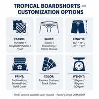 Shorts de bain pour hommes personnalisés, motif tropical abstrait, séchage rapide, polyester, au-dessus du genou, fabrication OEM, pour la plage et le surf