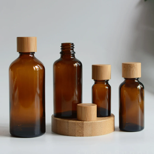 Luxury 1-100ml <strong>Amber</strong> <strong>Glass</strong> Spa Oil Container With Natural Bamboo Cap Essential Body Oil Refill Empty Oil <strong>Bottle</strong> - Product Image 2