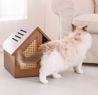 Maison pour chat semi-fermée en bois massif, moderne, toutes saisons, durable, imperméable, résistante aux rayures, avec lit et espace de vie type villa