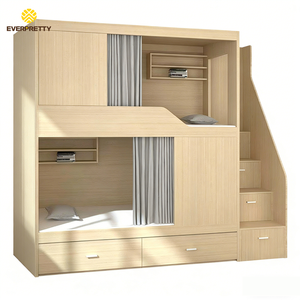 <span class=keywords><strong>Lit</strong></span> <span class=keywords><strong>superposé</strong></span> moderne en bois massif EVERPRETTY pour dortoir scolaire, appartement, auberge, hôtel, avec échelle, tiroirs et rideau - Product Image 2