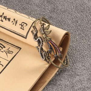 Messing-Armband im Retro-Stil mit Dominantem Drachen- und Phönix-Motiv, Farbiger Diamant-Zirkon-Schmuck - Product Image 5