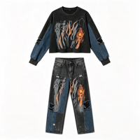 Sweat-shirt Kornit DTG à manches graphiques effet flamme, délavé, style streetwear vintage, coupe ample et épaisse