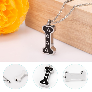 Collier pendentif en acier inoxydable style os avec breloque patte de chien, bijou funéraire urne à cendres pour animaux de compagnie - Product Image 2