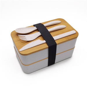 Portable Food Mealtime Double Layers Containers Leakproof Bamboo Lid Lunch Bento Box