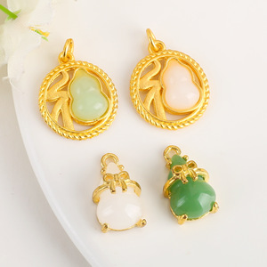 Gold Inlaid Jade Gourd Pendant 17X10mm 17X20mm DIY Jewelry Findings <b>Necklace</b> Ornament Agate Material - Product Image 4