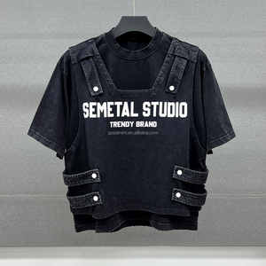 เสื้อยืดดีไซน์เนอร์สีดำคุณภาพสูง เนื้อผ้าหนา พร้อมเสื้อกล้ามทรงบ็อกซี่ ล้างสีแบบแอซิดวอช ผู้ผลิตเสื้อยืดวินเทจสไตล์ดิสเทรส - Product Image 2