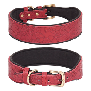 Factory Price Luxury PU Leather <b>Dog</b> Collar Embossed Print Ribbon Decoration Cotton Padded <b>Adjustable</b> Pet Collar Wholesale - Product Image 3
