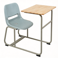 Ensemble bureau et chaise d'étudiant robuste et moderne avec tiroir profond, crochet porte-livres, structure métallique et plateau inclinable en MDF pour salle de classe secondaire