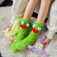 Chaussettes de sol moelleuses et colorées en 3D, style dessin animé mignon, en vrac, emballées en boîte, chaussettes de sol moelleuses et moche, kawaii, pour femmes