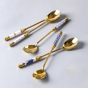 Металлические кофейные ложки с длинной ручкой, золотые ложки, гостиничные чайные ложки/
