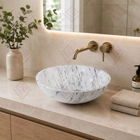 Évier rond en marbre blanc de Carrare naturel, fait main, pour lavabo de salle de bain de luxe ou hôtel, design moderne