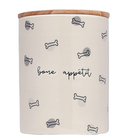 Pot de friandises en appétit d'os, Boîte de friandises pour animaux de compagnie en céramique et en bois, Pot de stockage de biscuits pour chiens