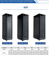Armoire de serveur sur pied de 19 pouces, 42U, en acier SPCC, armoire de centre de données réseau mobile avec porte en verre trempé et roulettes