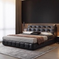 Lit Double Moderne de Luxe en Cuir Capitonnage Doux avec Rangement, Grande Taille, pour Adultes et Jeunes Filles