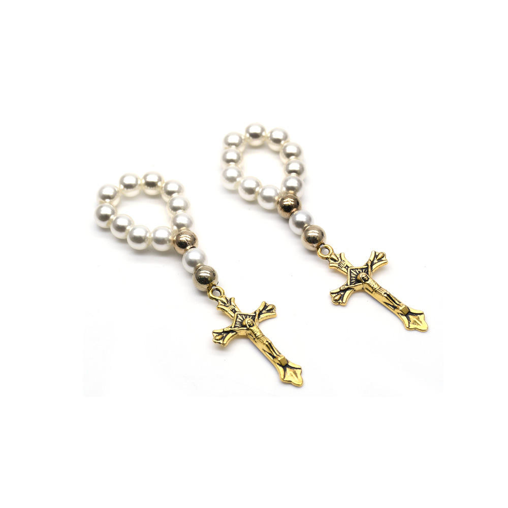 Factory Mini Catholic Prayer Glass Gold Pearl Beads Cross Rosary Chain  Bracelets