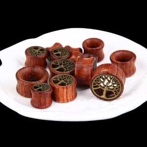 Expansor de oreja de árbol de la vida Retro para hombres y mujeres, expansores de madera para oreja, expansor de tapones para la piel, Piercing para la oreja, joyería - Product Image 4