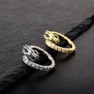 היפ הופ פאנק סגנון 14 קראט זהב מצופה זהב דרקון מעוקב זירקון unize unisize טבעת כסף מתכווננת לגברים