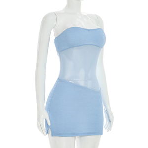 Viviblook D26DS211 Vestido de Verano Nuevo para Mujer, Sexy, sin Mangas, de Malla, sin Tirantes, Transparente, Ajustado, Tipo Bodycon, Mini Vestido de Fiesta - Product Image 6
