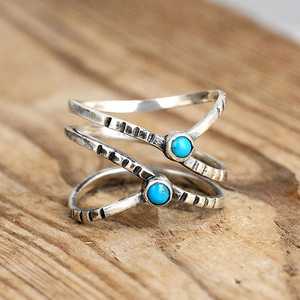 Anillos de Turquesa T0229 con Engaste de Bisel, Piedra Natural Redonda, Joyería de Moda Unisex, Regalo - Product Image 6