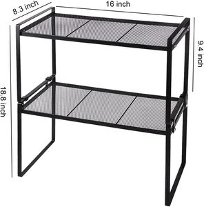 Organiseur de rangement en métal à double niveau empilable, étagères de comptoir, <span class=keywords><strong>placard</strong></span> de cuisine, évier, table de bureau - Product Image 6