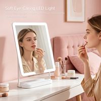 Miroir de maquillage LED carré grand format HD clair avec 3 couleurs de lumière, luminosité réglable, commande tactile, miroir cosmétique