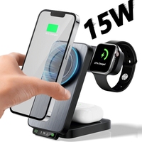 Cargador inalámbrico plegable de 15W 4 en 1 multifunción con luz ambiental suave para iPhone airpod iwatch inalámbrico