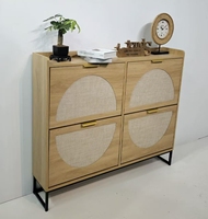 Meuble de rangement pour chaussures en rotin et bois autoportant avec 4 tiroirs rabattables pour le salon